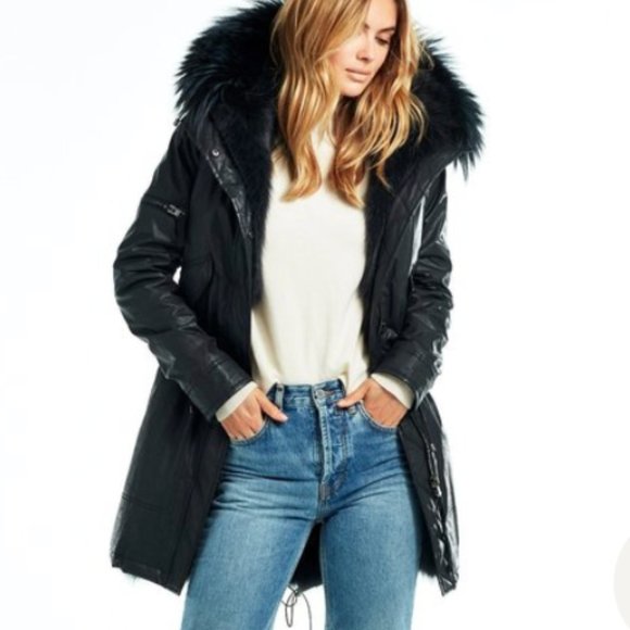 SAM. Jackets & Blazers - SAM Hudson Black Hooded Jacket Luxury Parka Canvas & Fox Fur Designer Coat EUC